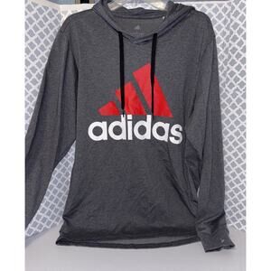 Adidas T Shirt Mens Big Logo Hooded Gray Long Sleeve Sz L EUC NICE